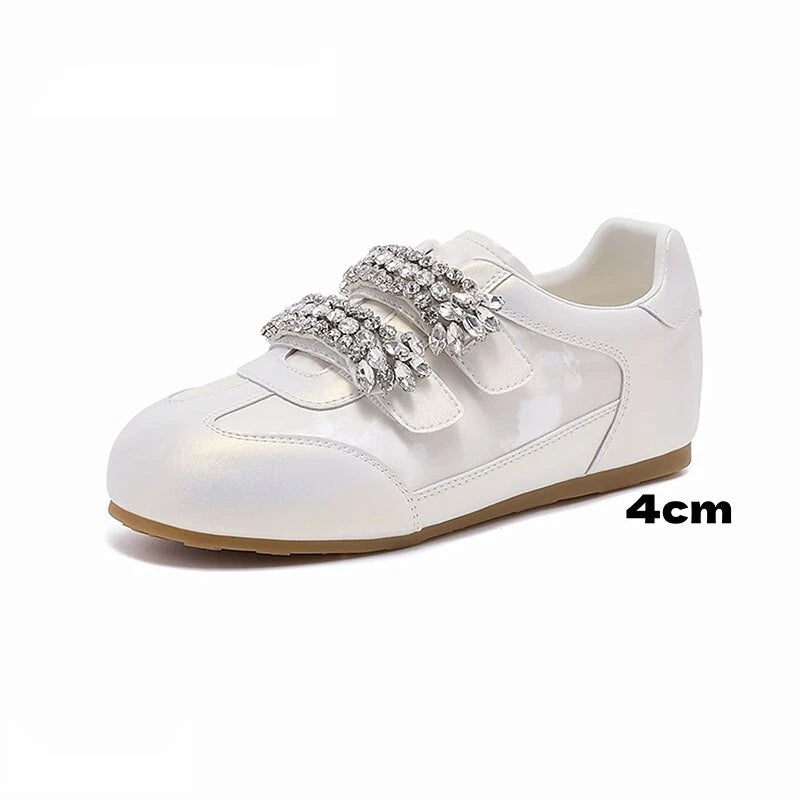 2026 Fashion Rhinestone German Training Shoes for Women, Agan Shoes, Versatile Ballet Training Shoes, White Sneakers