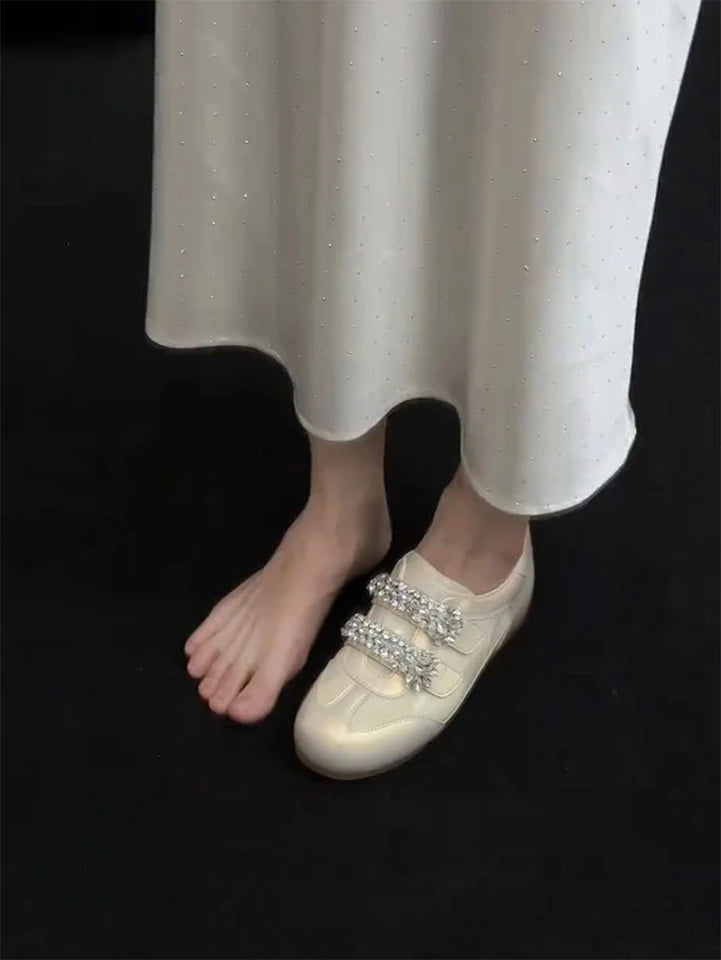 2026 Fashion Rhinestone German Training Shoes for Women, Agan Shoes, Versatile Ballet Training Shoes, White Sneakers