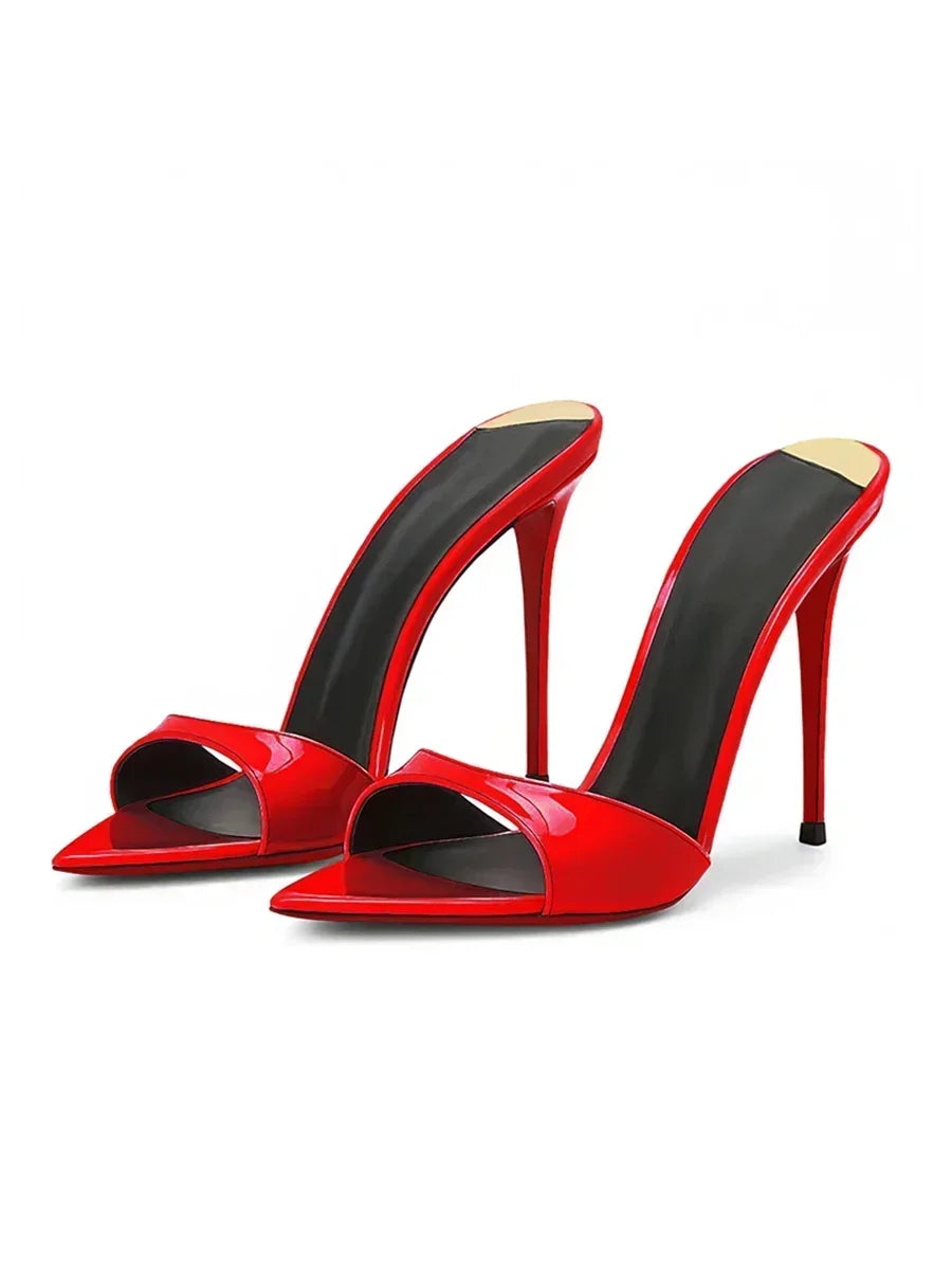 Sharp pointed black high heels for women, 2025 new super high heels sandals, slim heel style, half slippers for wearing outside