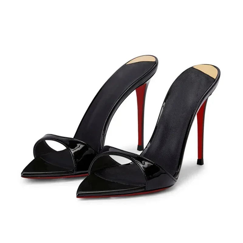 Sharp pointed black high heels for women, 2025 new super high heels sandals, slim heel style, half slippers for wearing outside