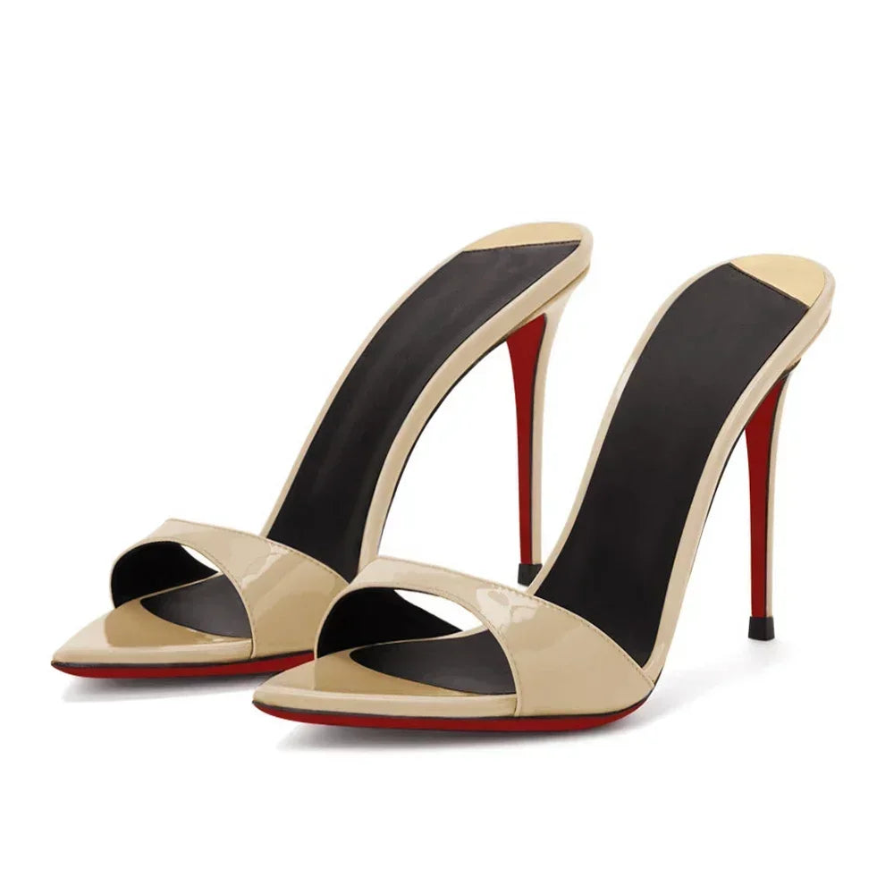 Sharp pointed black high heels for women, 2025 new super high heels sandals, slim heel style, half slippers for wearing outside