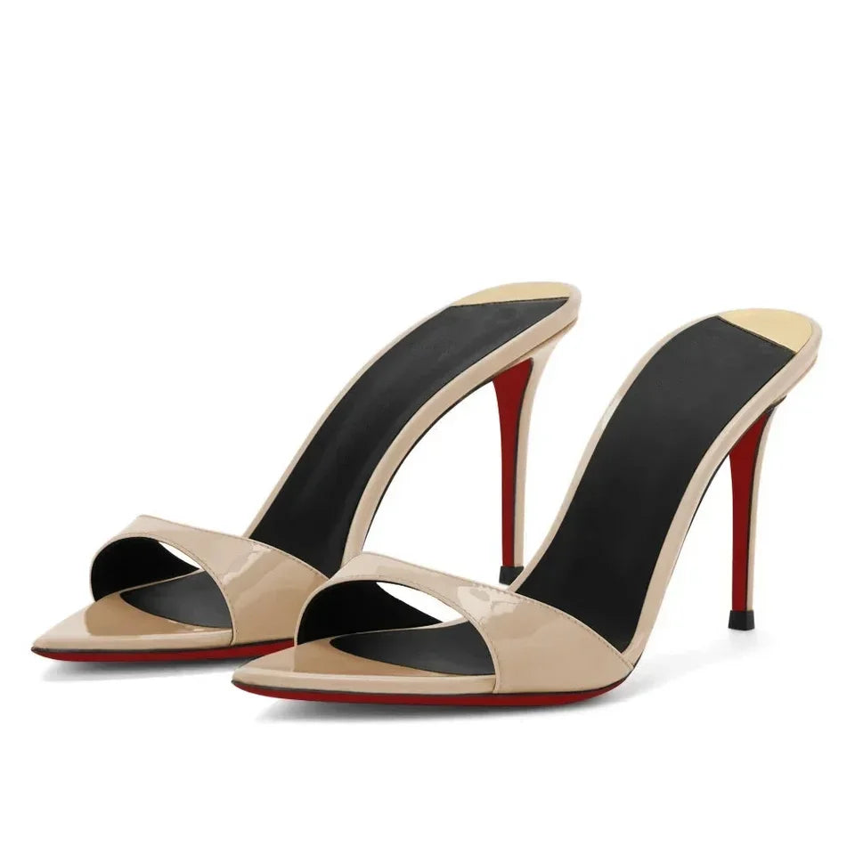 Sharp pointed black high heels for women, 2025 new super high heels sandals, slim heel style, half slippers for wearing outside
