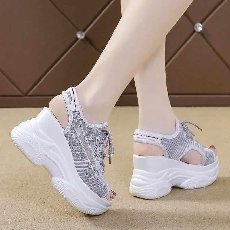 Sandals Woman Summer 2025 Hollow Out Sport Shoes Mesh Breathable Lace Up Front Sandals Streetwear Indoor Outdoor Female Shoes