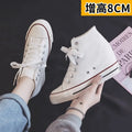 8cm High Heels Shoes Casual Canvas Shoes Platform Wedges High Top Ladies Hidden Wedge Heels Elevator Shoes