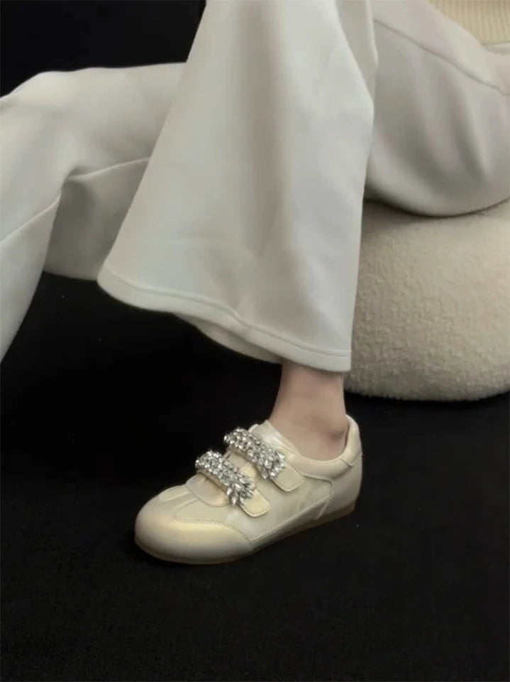 2026 Fashion Rhinestone German Training Shoes for Women, Agan Shoes, Versatile Ballet Training Shoes, White Sneakers