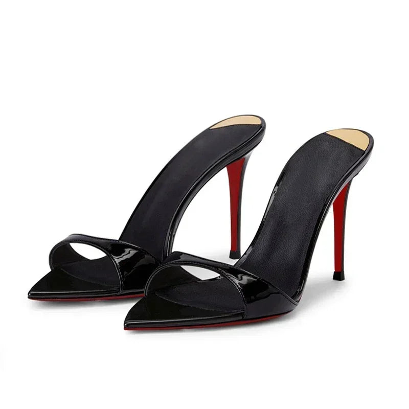 Sharp pointed black high heels for women, 2025 new super high heels sandals, slim heel style, half slippers for wearing outside