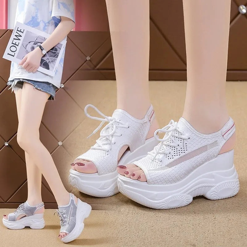 Sandals Woman Summer 2025 Hollow Out Sport Shoes Mesh Breathable Lace Up Front Sandals Streetwear Indoor Outdoor Female Shoes