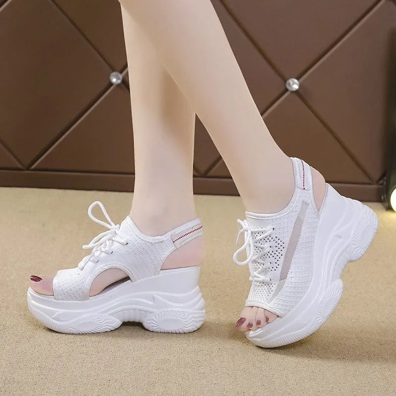 Sandals Woman Summer 2025 Hollow Out Sport Shoes Mesh Breathable Lace Up Front Sandals Streetwear Indoor Outdoor Female Shoes