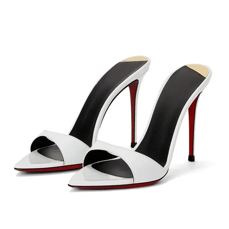 Sharp pointed black high heels for women, 2025 new super high heels sandals, slim heel style, half slippers for wearing outside