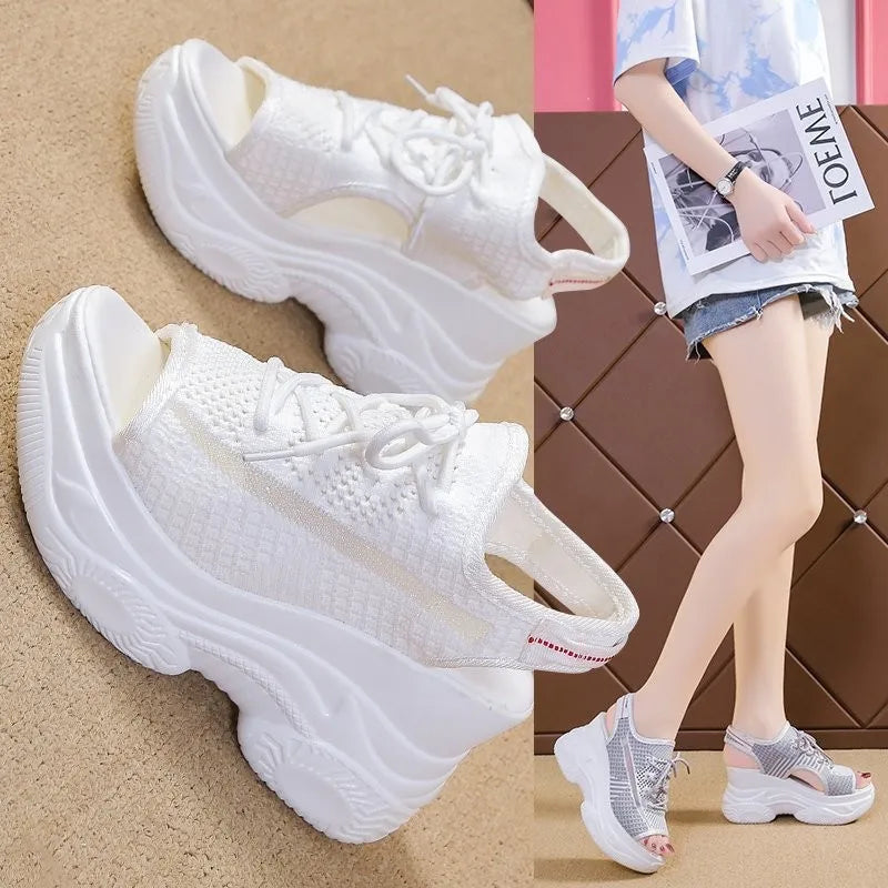Sandals Woman Summer 2025 Hollow Out Sport Shoes Mesh Breathable Lace Up Front Sandals Streetwear Indoor Outdoor Female Shoes