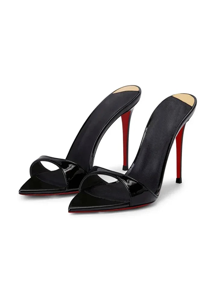 Sharp pointed black high heels for women, 2025 new super high heels sandals, slim heel style, half slippers for wearing outside
