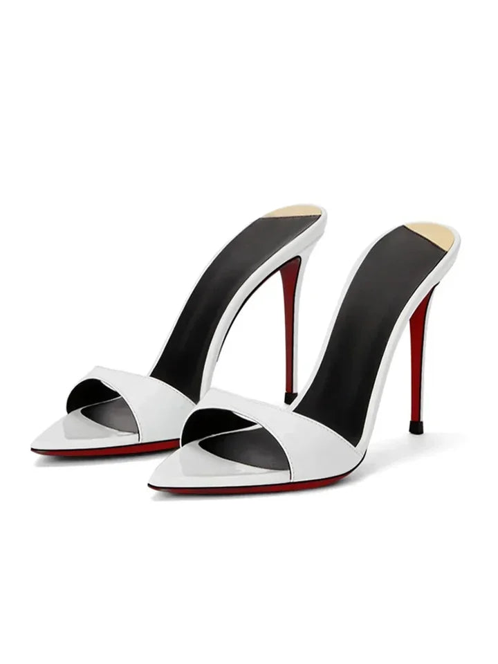 Sharp pointed black high heels for women, 2025 new super high heels sandals, slim heel style, half slippers for wearing outside