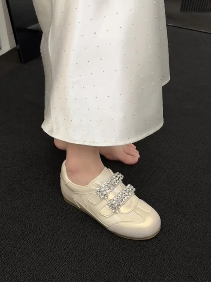 2026 Fashion Rhinestone German Training Shoes for Women, Agan Shoes, Versatile Ballet Training Shoes, White Sneakers