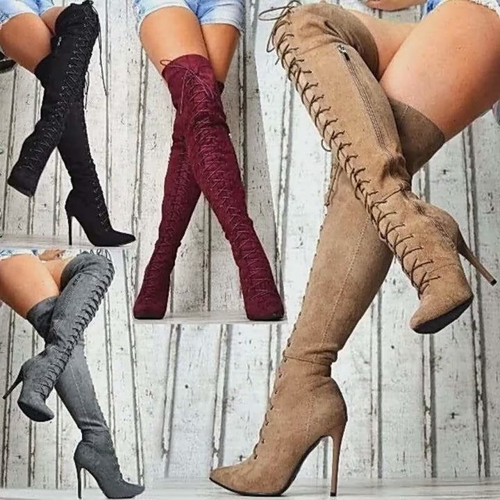 Wish foreign trade style 2020 autumn and winter sexy thin heel super high heel pointed 40-43 knee high women's Boots889